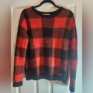 Michael Kors Red and Black Plaid Women's Crewneck Sweater. Size S/M